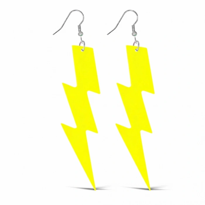 80’ler 9039lar Retro Neon Sarı Şimşek Küpe 10 Cm