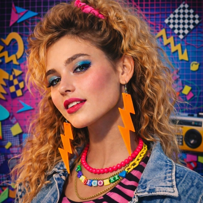 80’ler 9039lar Retro Neon Turuncu Şimşek Küpe 10 Cm