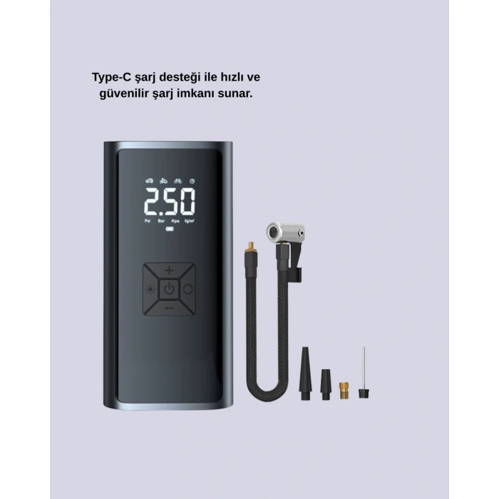 80w Kablosuz Dijital Ekranlı Taşınabilir Lastik Şişirme Pompası