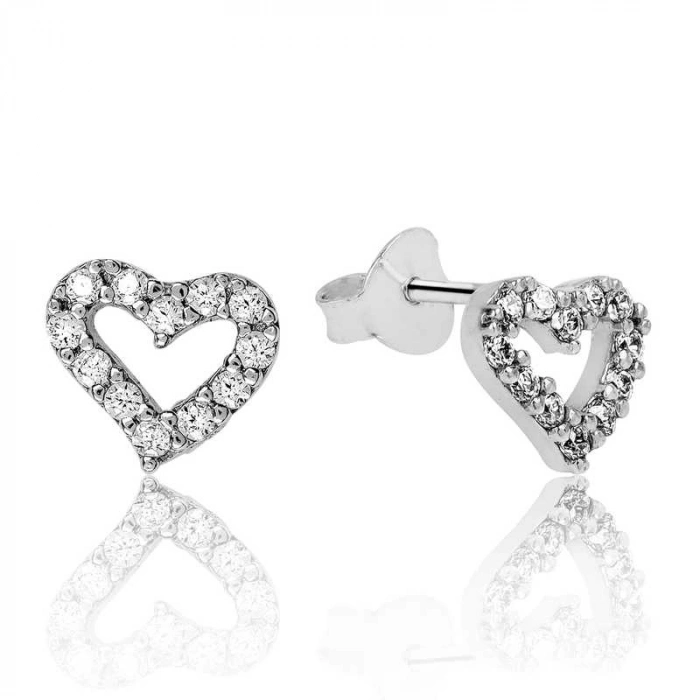 925 Ayar Gümüş Beyaz Kalpli Çivili Küpe Ea1160089 (599)