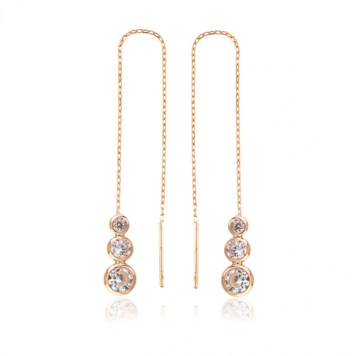 925 Ayar Gümüş Beyaz Taşlı Zincirli Küpe EA1160048 (599599)