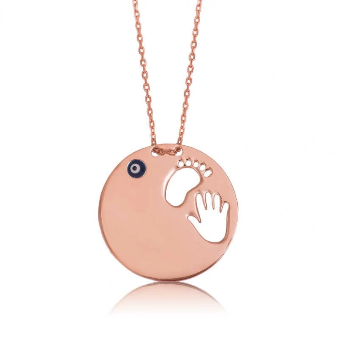 925 Ayar Gümüş El Ayak İzi Anne Kadın Gümüş Kolye PT2610198 (599599)