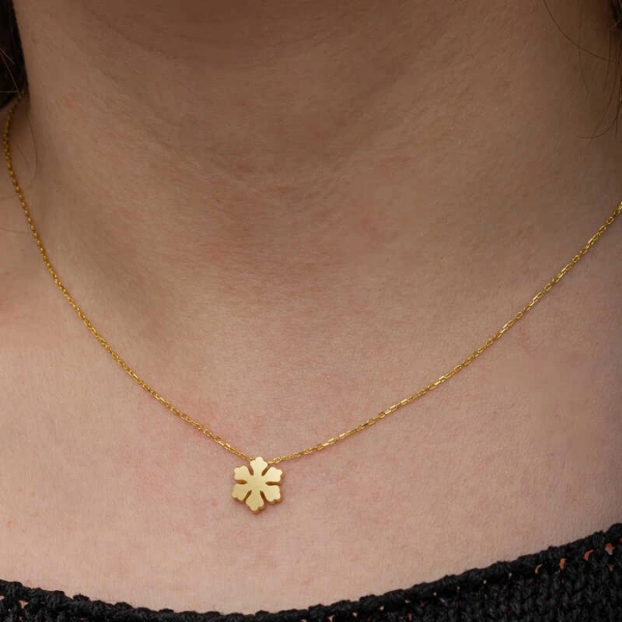 925 Ayar Gümüş Gold Minimal Kar Tanesi Kadın Kolye T8658 (599)