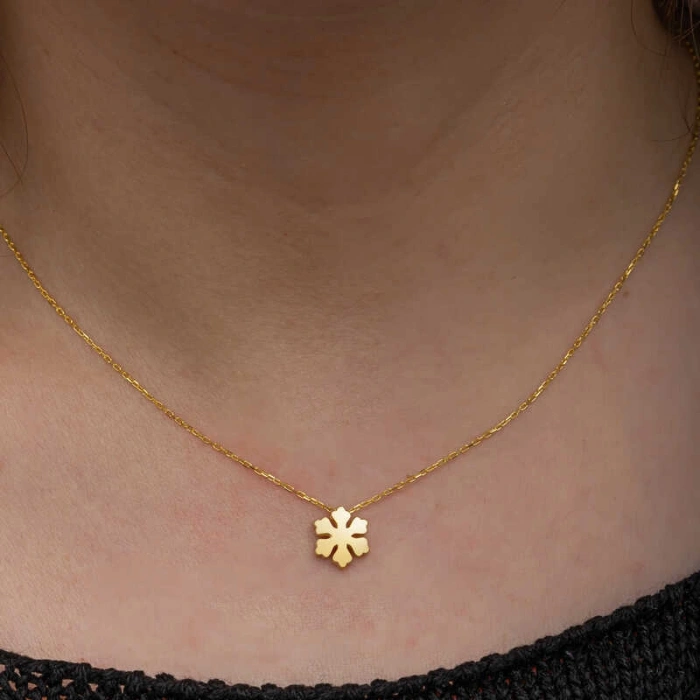925 Ayar Gümüş Gold Minimal Kar Tanesi Kadın Kolye T8658 (599)