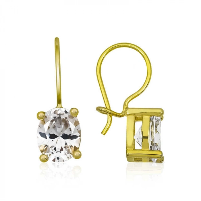 ​925 Ayar Gümüş Gold Sallantılı Oval Damla Küpe T5694 (599)