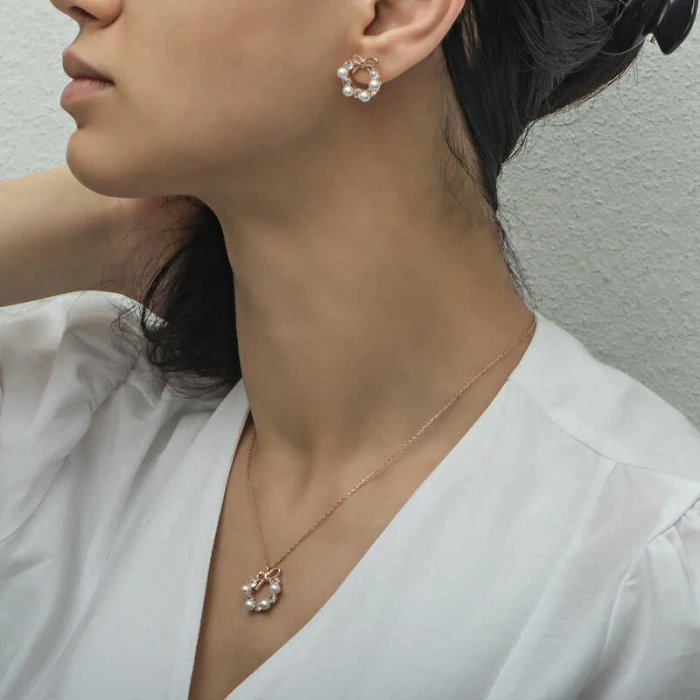 925 Ayar Gümüş İnci Kurdele Kadın Set T6463 (599599)