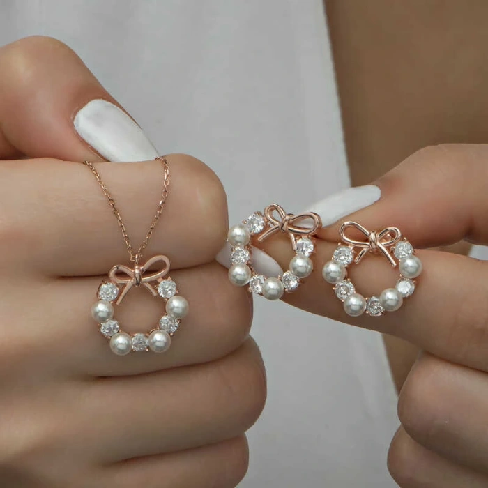 925 Ayar Gümüş İnci Kurdele Kadın Set T6463 (599599)