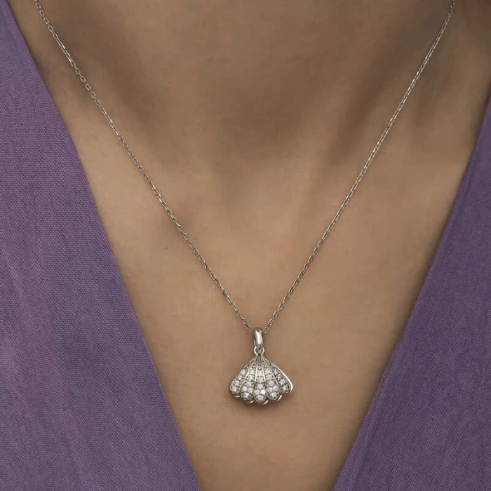 925 Ayar Gümüş İncili İstiridye Bayan Gümüş Kolye T6099 (599599)