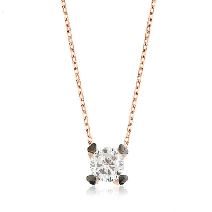 925 Ayar Gümüş Kalpli Tek Taş Kadın Gümüş Kolye PT2610397 (599599)