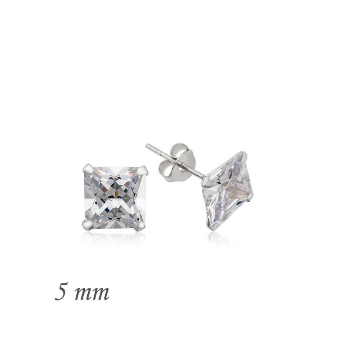 925 Ayar Gümüş Kare Tek Taş Zirkon Küpe  5 Mm Ea1160232 (599)