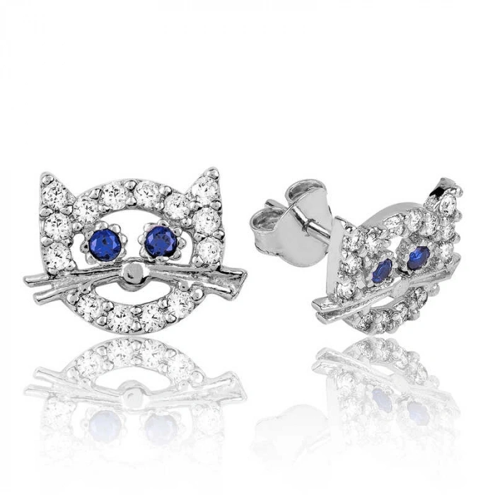 925 Ayar Gümüş Kedi Çivili Küpe Ea1160077 (599)