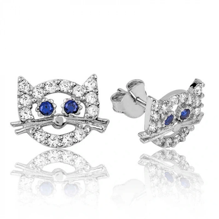 925 Ayar Gümüş Kedi Çivili Küpe EA1160077 (599599)