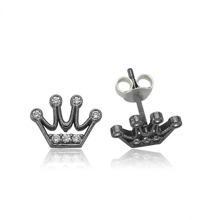 925 Ayar Gümüş Kraliçe Tacı Çivili Küpe EA0710005 (599599)
