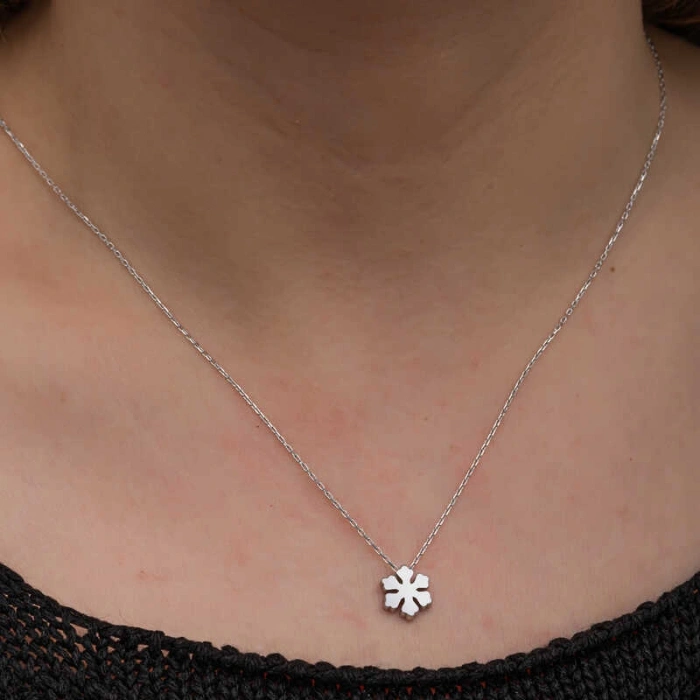 925 Ayar Gümüş Minimal Kar Tanesi Kadın Kolye T8656 (599)