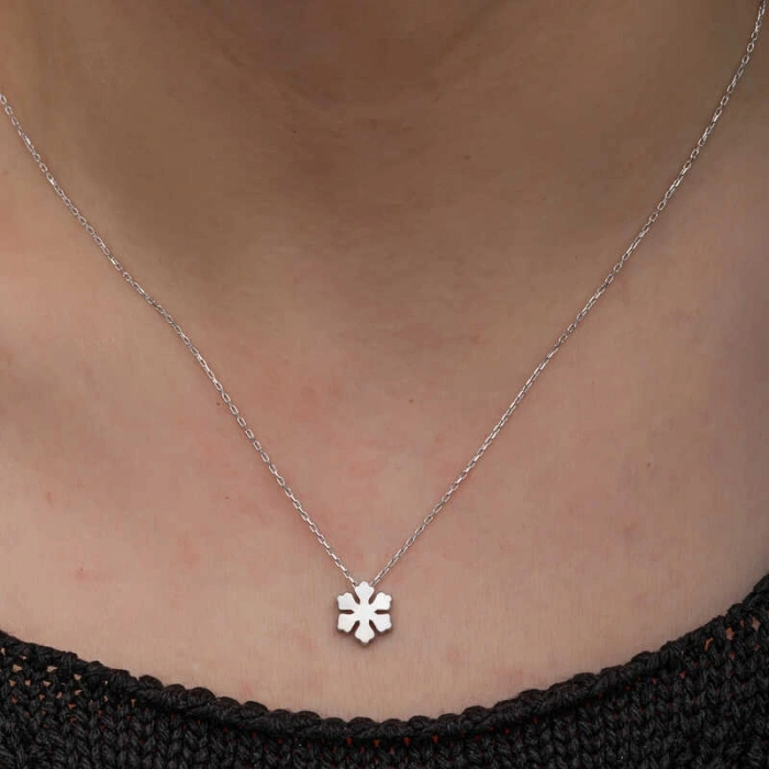 925 Ayar Gümüş Minimal Kar Tanesi Kadın Kolye T8656 (599)