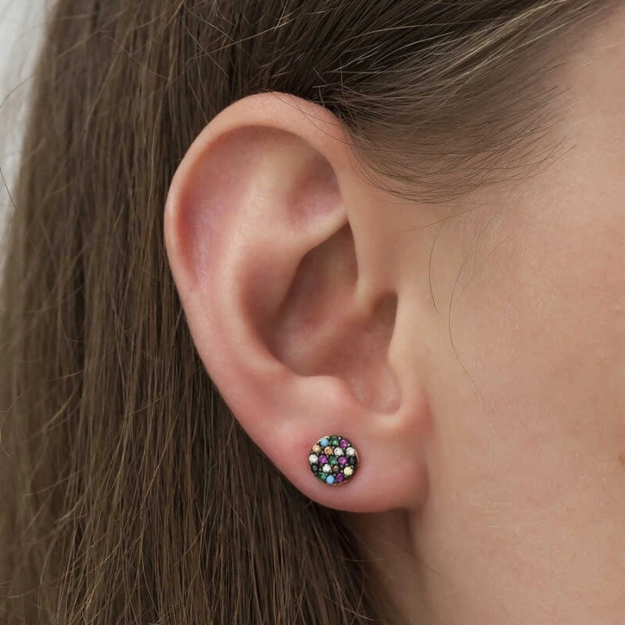 ​925 Ayar Gümüş Mix Taşlı Daire Küpe T5283 (599)