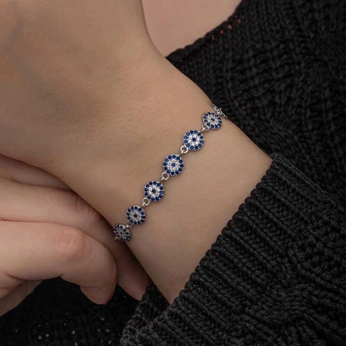 ​925 Ayar Gümüş Nazar Boncuklu Kadın Bileklik T8648 (599)