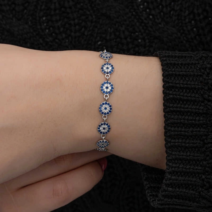 ​925 Ayar Gümüş Nazar Boncuklu Kadın Bileklik T8648 (599)