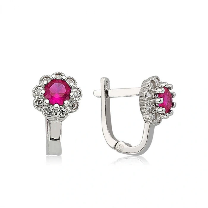 925 Ayar Gümüş Pembe Taşlı Çiçek Küpe EA1080006 (599599)