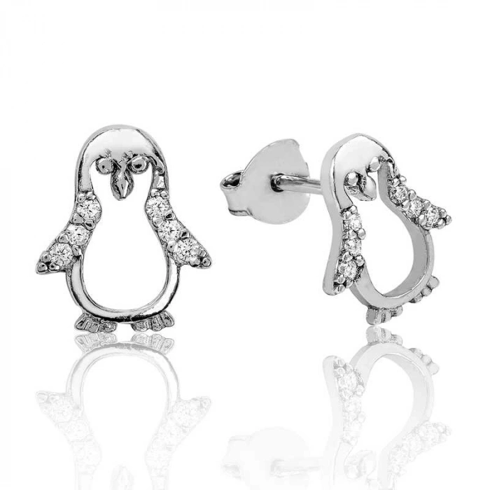 925 Ayar Gümüş Penguen Çivili Küpe Ea1160082 (599)