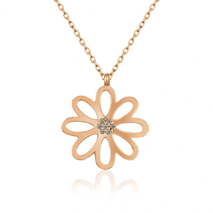 925 Ayar Gümüş Rose Çiçek Bayan Gümüş Kolye T5115 (599599)