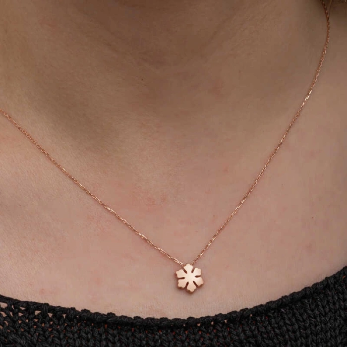 925 Ayar Gümüş Rose Minimal Kar Tanesi Kadın Kolye T8657 (599)