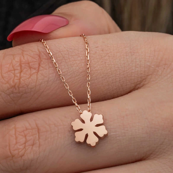 925 Ayar Gümüş Rose Minimal Kar Tanesi Kadın Kolye T8657 (599)