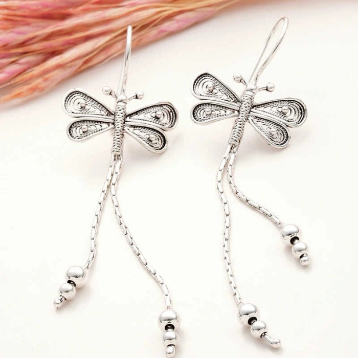 925 Ayar Gümüş Telkari Sallantılı Yusufçuk Kadın Küpe T8050 (599599)