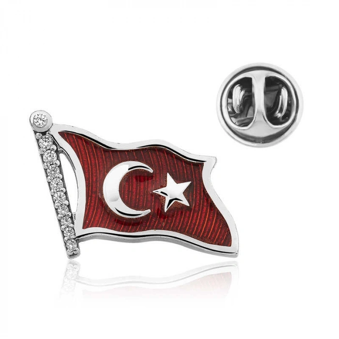 925 Ayar Gümüş Türk Bayrağı Rozet T4635 (599)