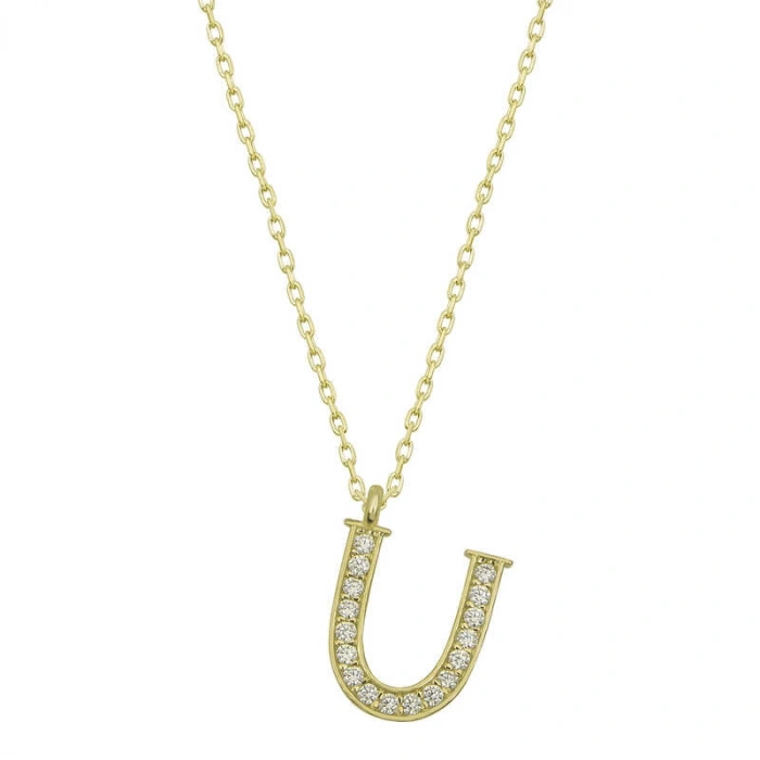 925 Ayar Gümüş U Harfi Kadın Gümüş Kolye T6629 (599)