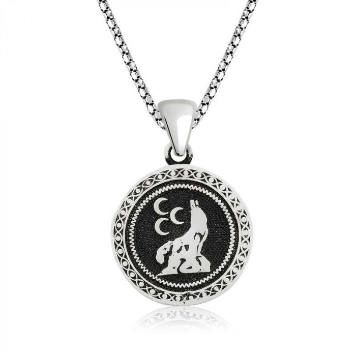 925 Ayar Gümüş Üç Hilal Kurt Gümüş Kolye T4723 (599)