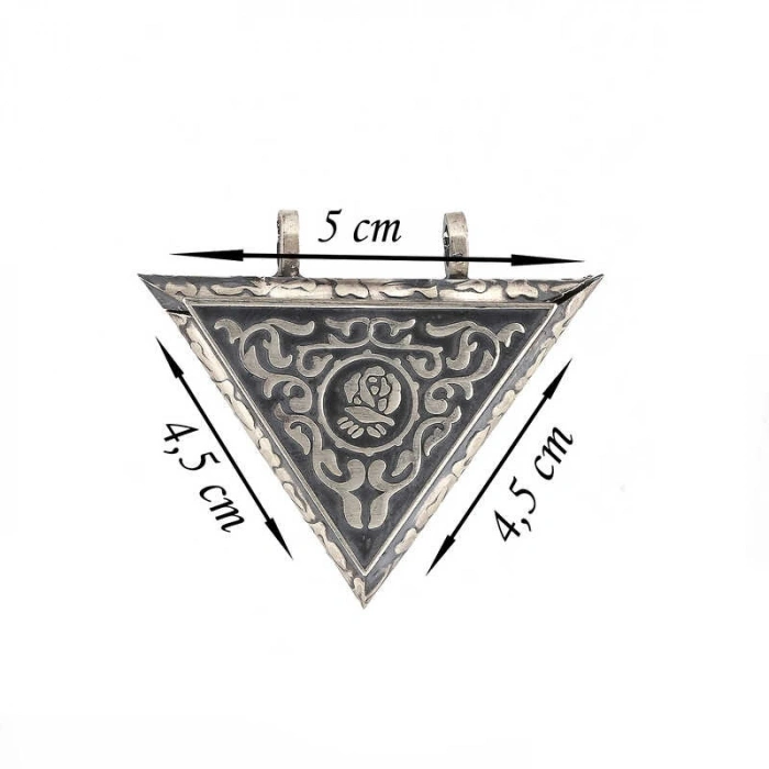 925 Ayar Gümüş Üçgen İçi Açılabilen Gül Muskalık Gümüş Kolye T6061 (599)