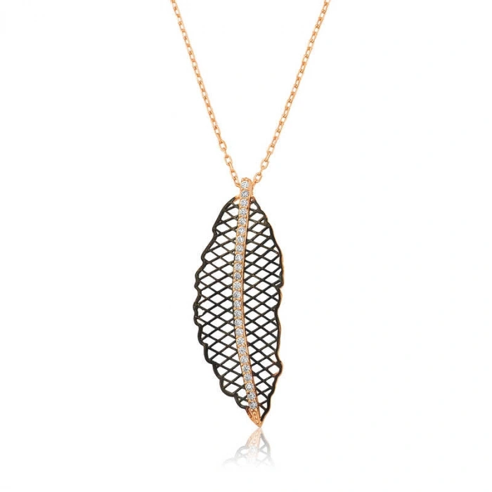 925 Ayar Gümüş Yaprak Kadın Gümüş Kolye T4548 (599)