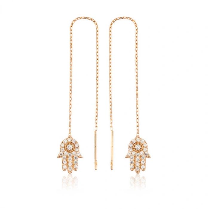 925 Ayar Gümüş Zincirli Fatma Ana Eli Küpe Ea1160050 (599)