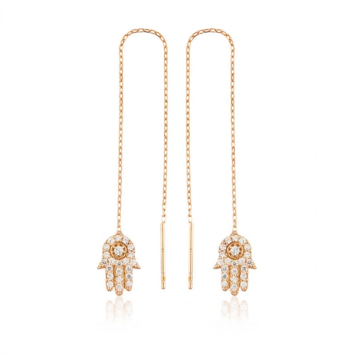 925 Ayar Gümüş Zincirli Fatma Ana Eli Küpe EA1160050 (599599)