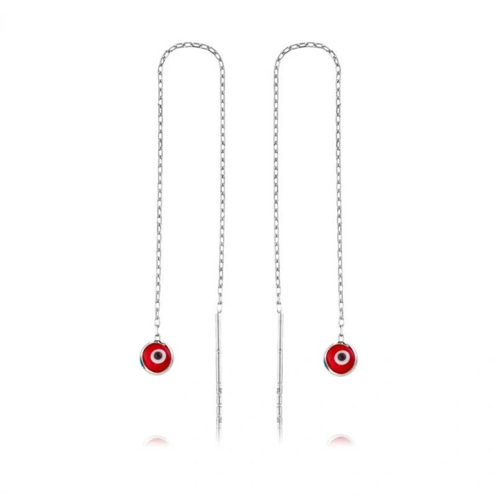 925 Ayar Gümüş Zincirli Kırmızı Nazar Küpe Ea1160043 (599)