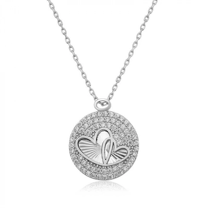 925 Ayar Gümüş Zirkon Taşlı İki Kalp Kadın Gümüş Kolye T4521 (599)