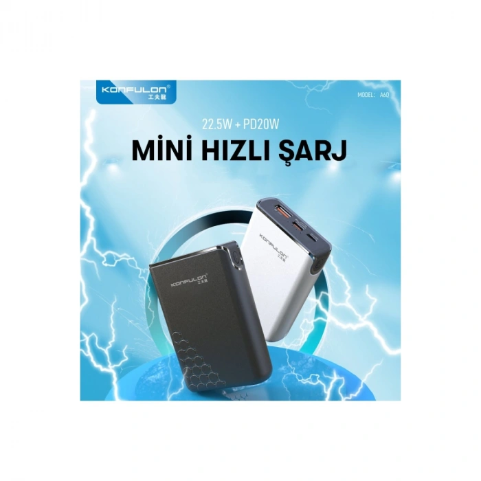 A6Q 22.5w Usb 3.0 Ve 20w Type-c Çıkışlı 10.000 Mah Pd Powerbank - Siyah