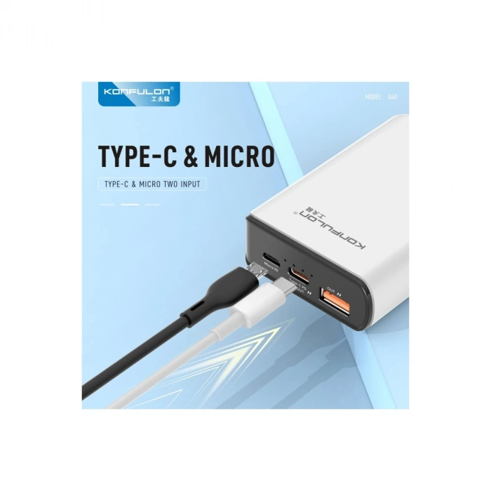 A6Q 22.5w Usb 3.0 Ve 20w Type-c Çıkışlı 10.000 Mah Pd Powerbank - Siyah