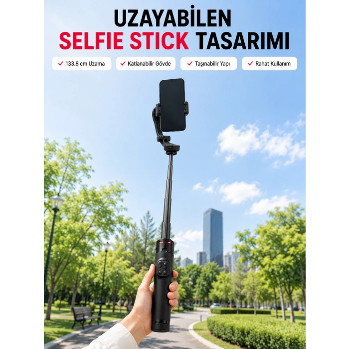 Aı Takipli Gimbal Selfie Stick 360° Otomatik Yüz Takibi Bluetooth Kumandalı Uzayabilir Tripodlu Telefon Sabitleyici
