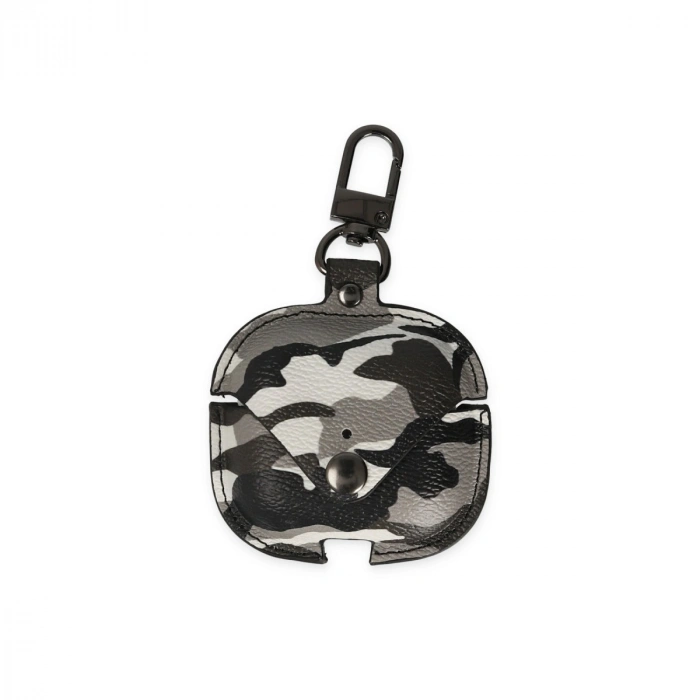 Airpods 3 (3.nesil) Çanta Kamuflaj Deri Kılıf - Gri