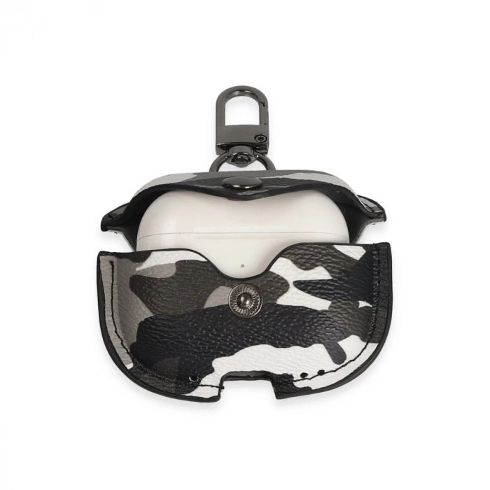 Airpods 3 (3.nesil) Çanta Kamuflaj Deri Kılıf - Gri