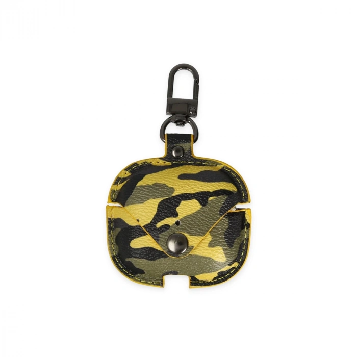 Airpods 3 (3.nesil) Çanta Kamuflaj Deri Kılıf - Sarı