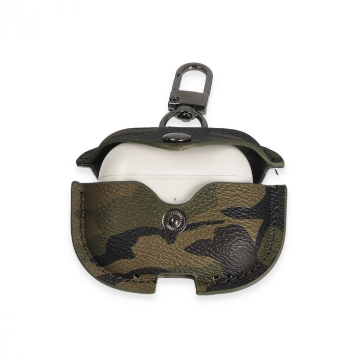 Airpods Pro 2 (2.nesil) Çanta Kamuflaj Deri Kılıf - Haki Yeşil