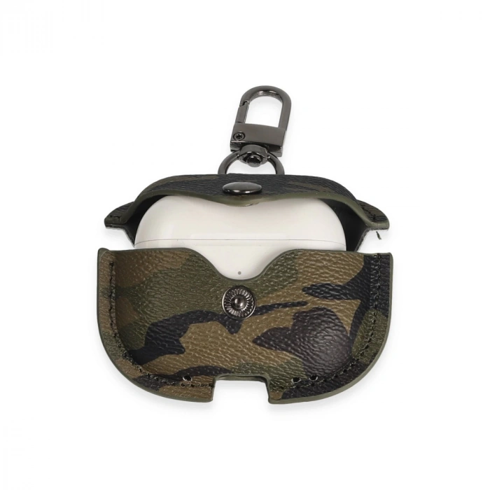 Airpods Pro 2 (2.nesil) Çanta Kamuflaj Deri Kılıf - Haki Yeşil