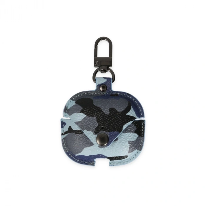 Airpods Pro 2 (2.nesil) Çanta Kamuflaj Deri Kılıf - Mavi