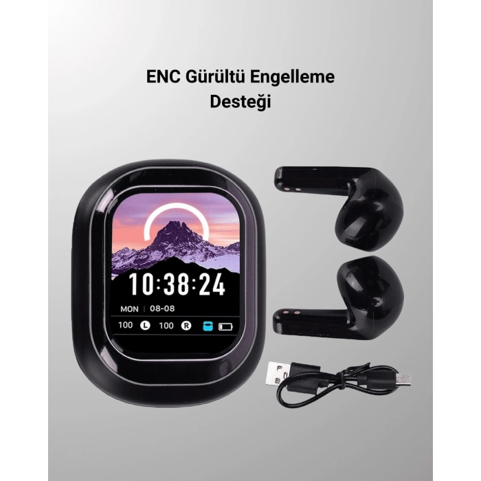 Akıllı Ekranlı Bluetooth 5.4 Kablosuz Kulaklık – Dokunmatik Ve Şarj Kutulu