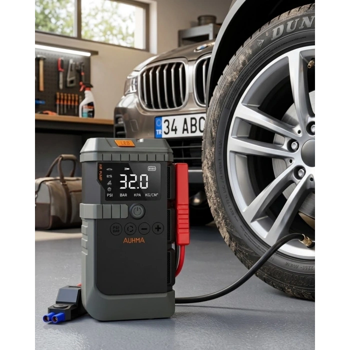 Akıllı Lastik Şişirme Kompresörü Akü Takviye Özellikli Led Fenerli Taşınabilir Güç Ünitesi