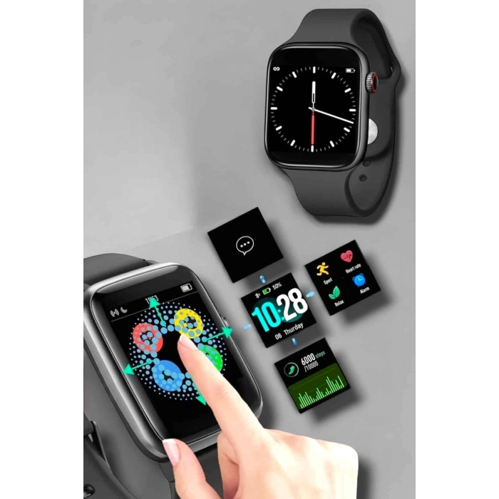 Akıllı Saat Adım Sayar, Kalp Atışı İzleme Dokunmatik Bluetooth Bağlantılı