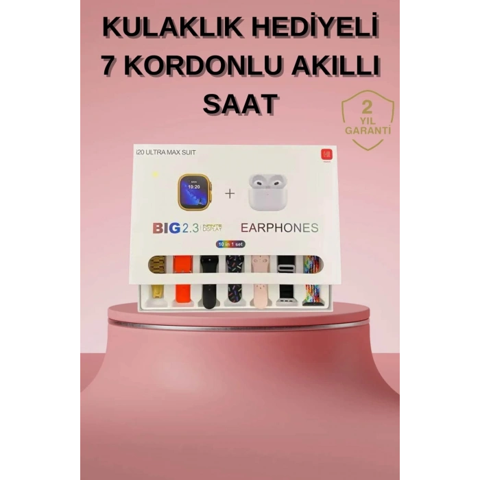 Akıllı Saat Bluetooth Kulaklık Hediyeli Bildirim Görme Sesli Görüşme Çoklu Kordon